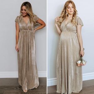 Baltic Born Athena Gold Pleated Maxi Dress